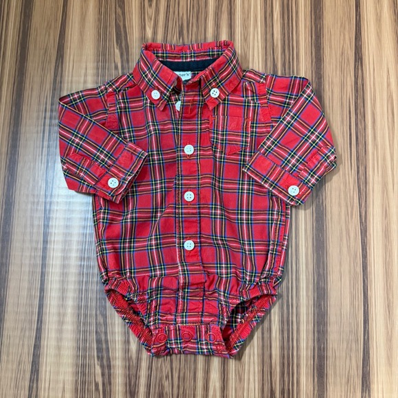 Carter's Other - Red Plaid Long Sleeve Button Down Bodysuit Carter's Newborn Tartan Cotton Sz NB